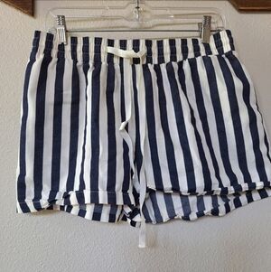 Annie Wear Womens Navy/Ivory Striped Twill Shorts Elastic Waistband Size M